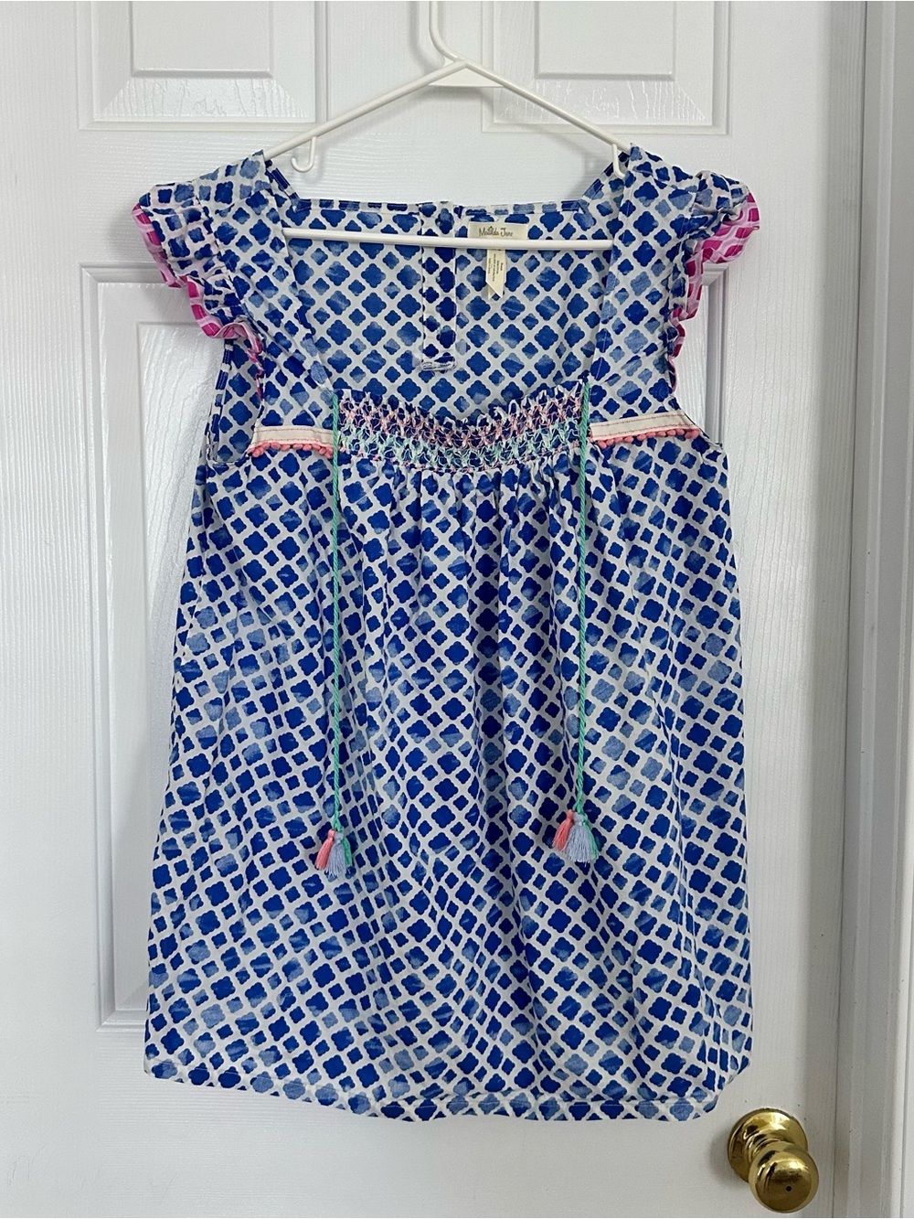 Matilda Jane blue and white wandering waters smocked blouse top size medium